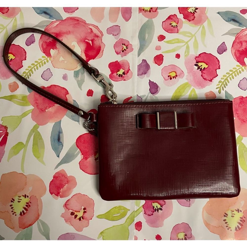 Coach Maroon Wristlet Wallet with Bow Accent